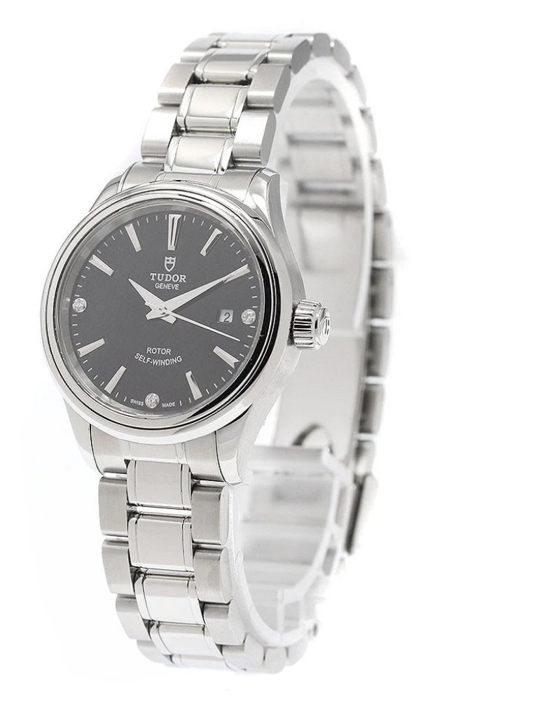Tudor Style 12100 3p Diamond Date Black Dial Automatic Ladies Watch949334